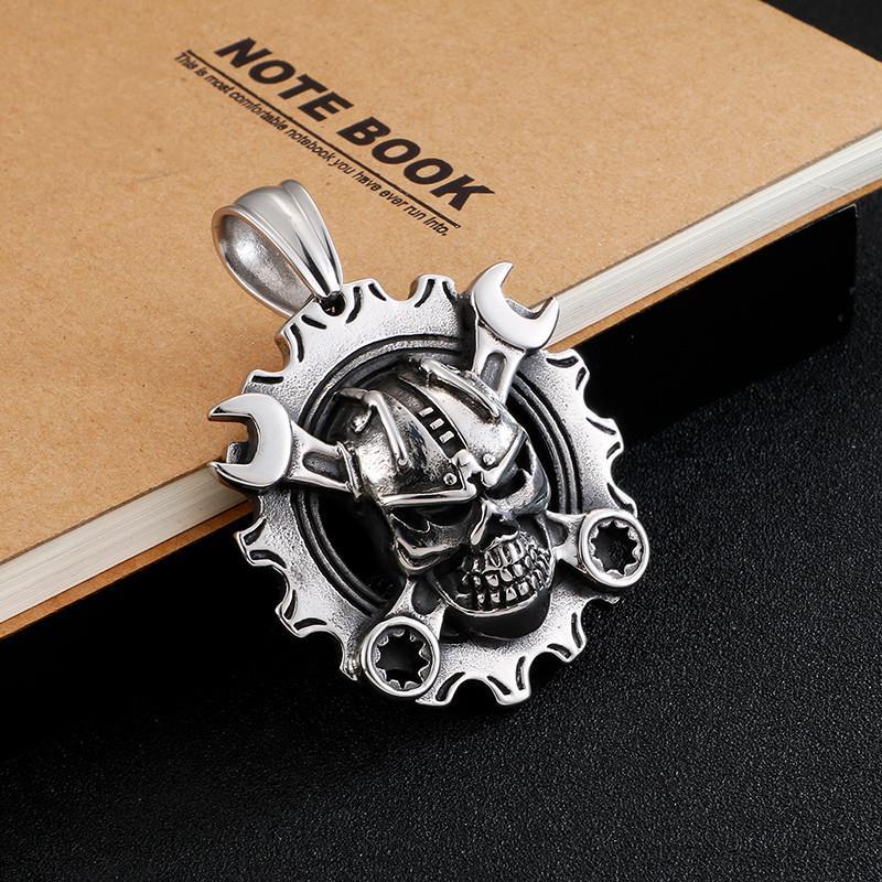 Punk Gothic Stainless Steel Skull Pendant Necklace Spanner Skeleton Chain-Necklace Pendant-Rossny