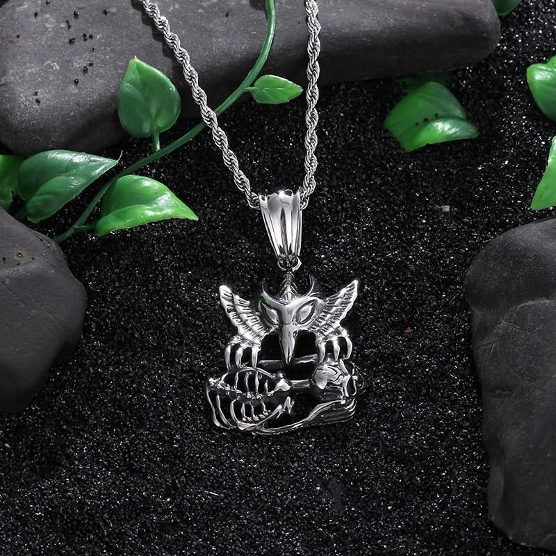 New Punk Necklace Personalised Stainless Steel Eagle Skull Pendant Long Twisted Chain Necklaces Cool Biker Gifts-Necklace Pendant-Rossny