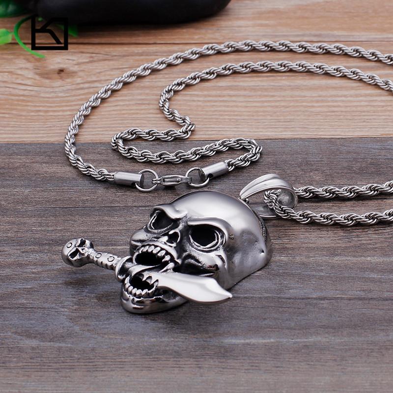 Hyperbole Mexican Skull Stainless Steel Pendant Necklace Silver Machine Charm Necklace-Necklace Pendant-Rossny