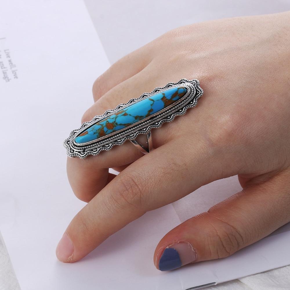 Big Blue Oval Shape Copper Mens Retro Ethnic Ring Jewelry-Rings-Rossny