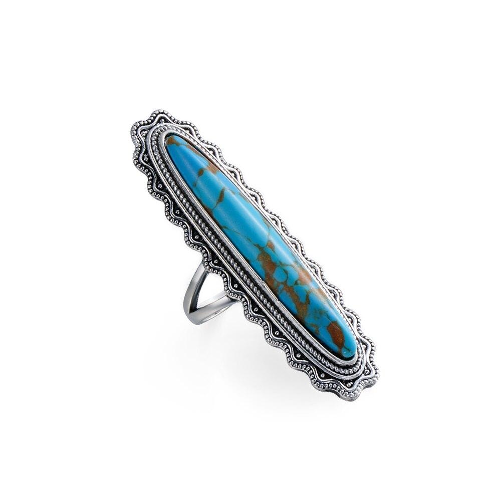 Big Blue Oval Shape Copper Mens Retro Ethnic Ring Jewelry-Rings-Rossny