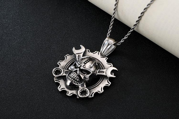 Punk Gothic Stainless Steel Skull Pendant Necklace Spanner Skeleton Chain-Necklace Pendant-Rossny