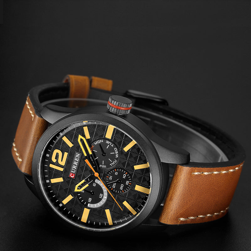 Luxury Brand YSYH Analog Sports Watch Leather Strap Quartz Men Wristwatch