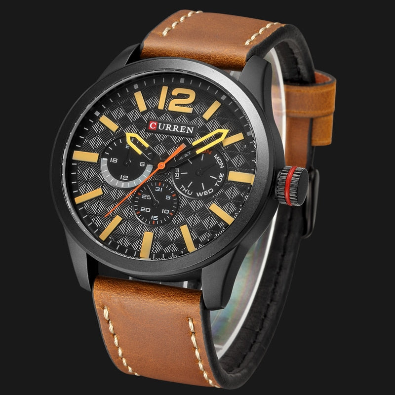 Luxury Brand YSYH Analog Sports Watch Leather Strap Quartz Men Wristwatch