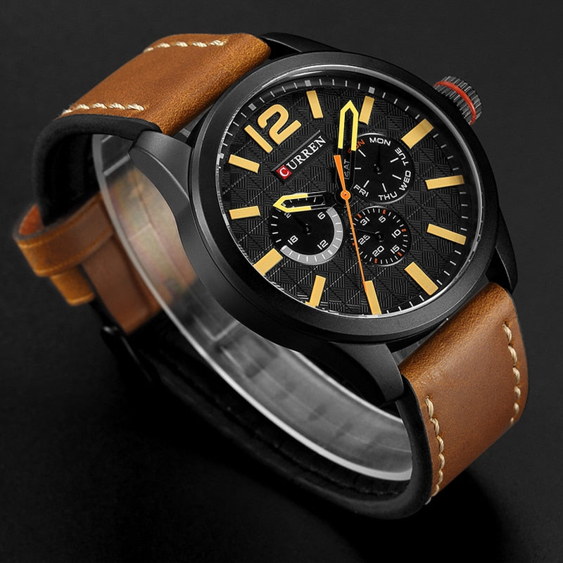 Luxury Brand YSYH Analog Sports Watch Leather Strap Quartz Men Wristwatch