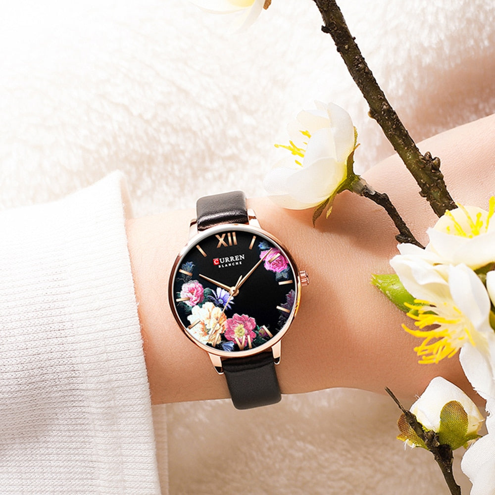 YSYH Fashion Trend Flower Leather Watches Classic Black Wristwatch Female Clock Ladies Quartz Watch relogios feminino