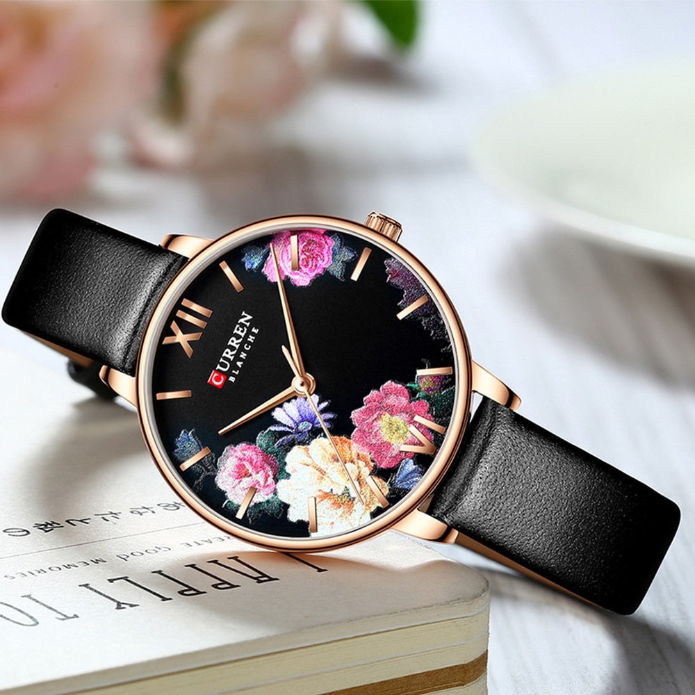 YSYH Fashion Trend Flower Leather Watches Classic Black Wristwatch Female Clock Ladies Quartz Watch relogios feminino
