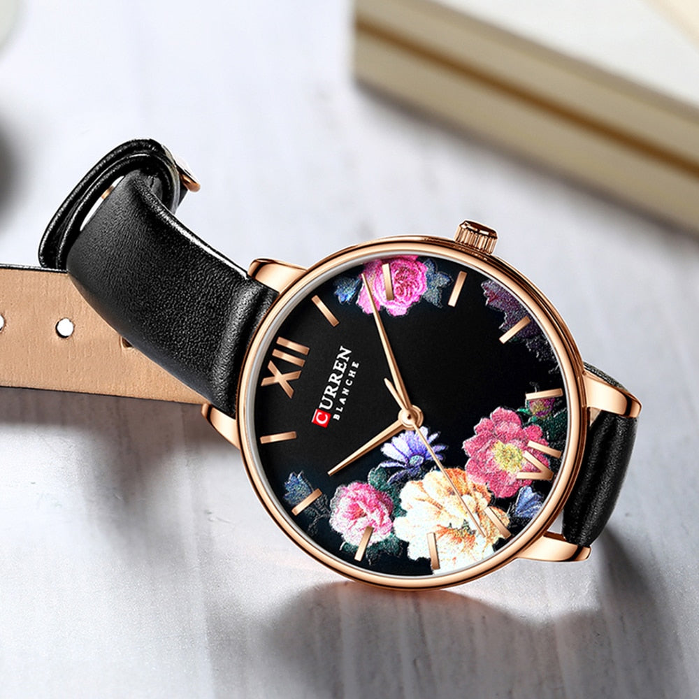YSYH Fashion Trend Flower Leather Watches Classic Black Wristwatch Female Clock Ladies Quartz Watch relogios feminino