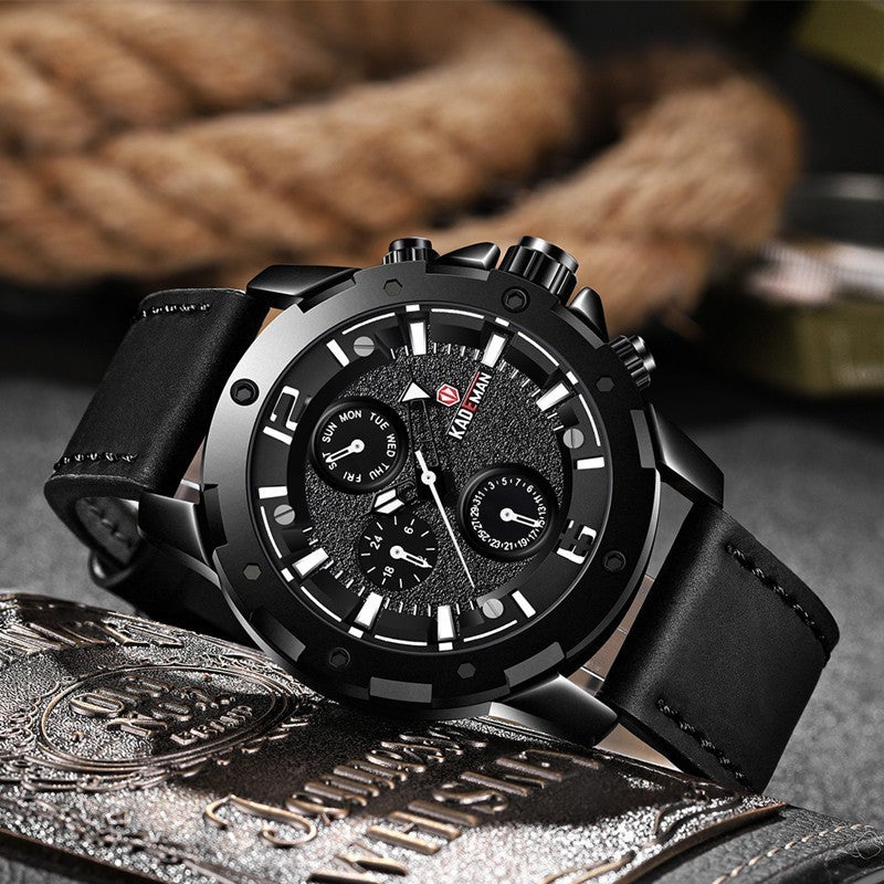 YSYH Brand Fashion Sports Quartz Watches Men's Leather Waterproof Clock Week 24 Hours Date Show