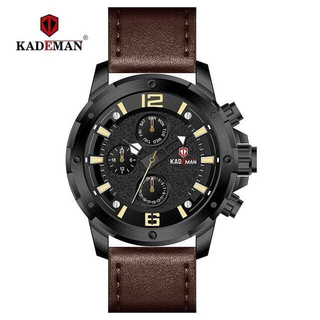 YSYH Brand Fashion Sports Quartz Watches Men's Leather Waterproof Clock Week 24 Hours Date Show
