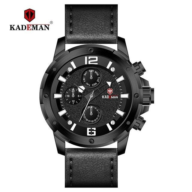 YSYH Brand Fashion Sports Quartz Watches Men's Leather Waterproof Clock Week 24 Hours Date Show
