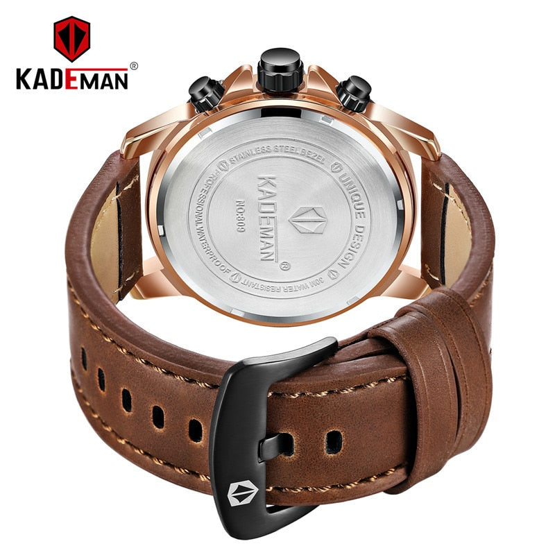 YSYH Brand Fashion Sports Quartz Watches Men's Leather Waterproof Clock Week 24 Hours Date Show