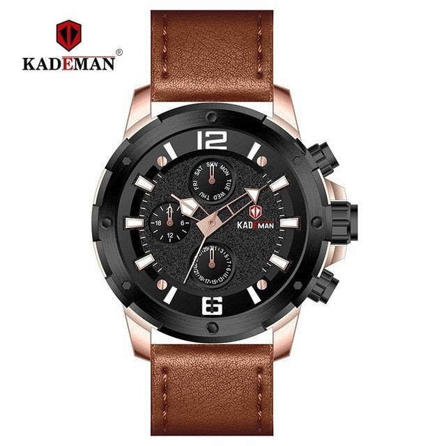 YSYH Brand Fashion Sports Quartz Watches Men's Leather Waterproof Clock Week 24 Hours Date Show