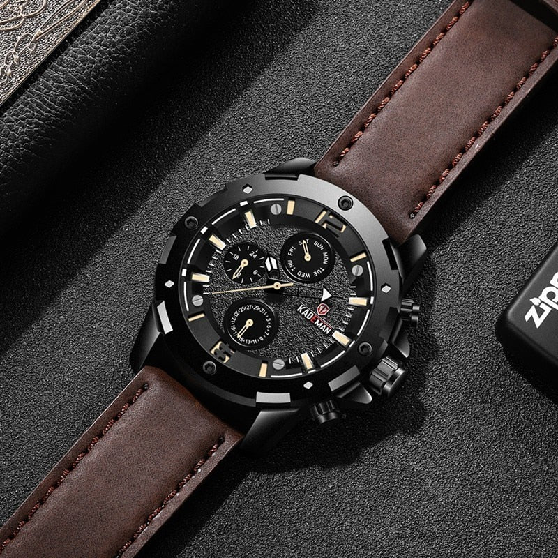 YSYH Brand Fashion Sports Quartz Watches Men's Leather Waterproof Clock Week 24 Hours Date Show