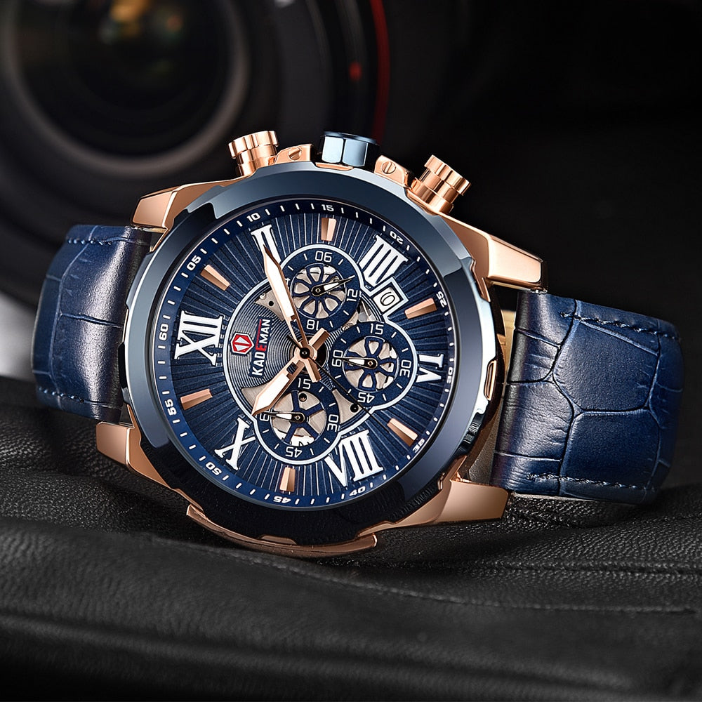 YSYH Men Watches Casual Leather Waterproof Date Quartz Watch