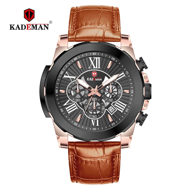 YSYH Men Watches Casual Leather Waterproof Date Quartz Watch