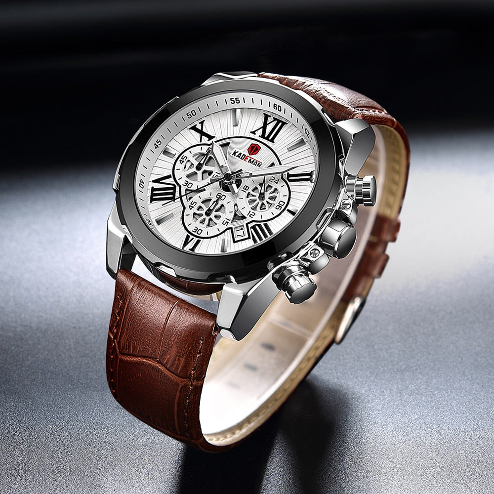 YSYH Men Watches Casual Leather Waterproof Date Quartz Watch