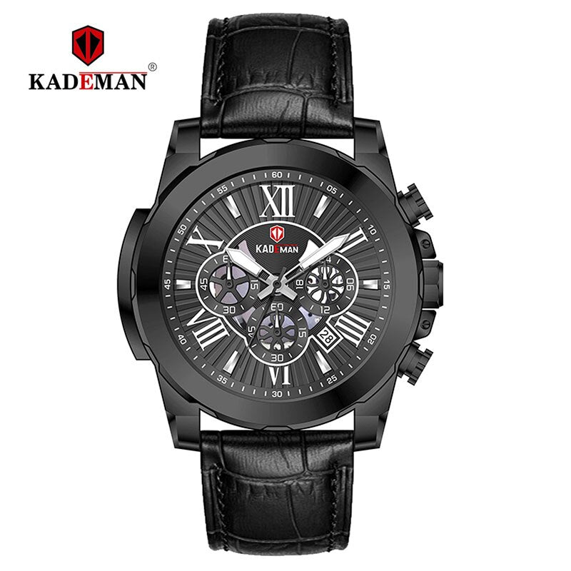 YSYH Men Watches Casual Leather Waterproof Date Quartz Watch