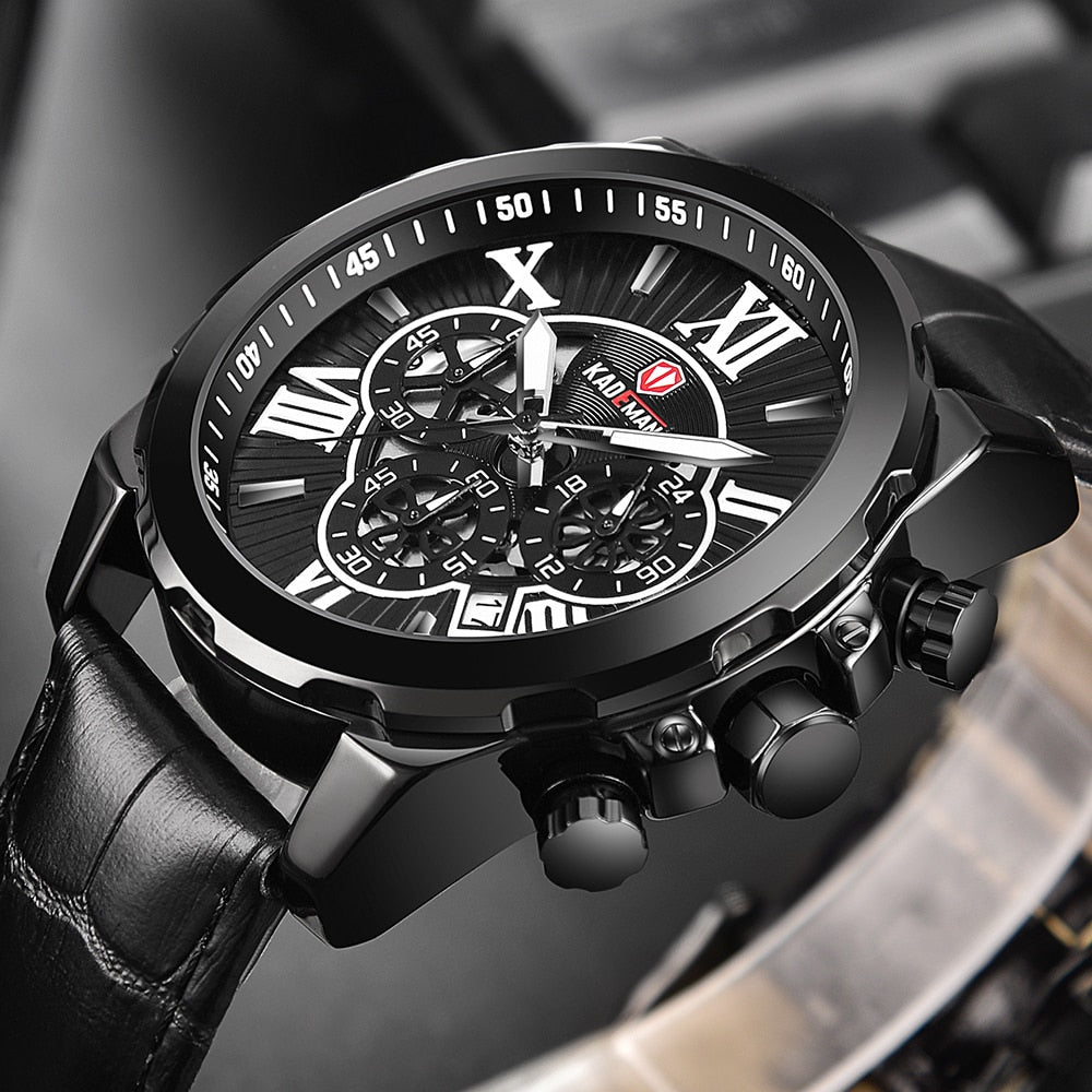YSYH Men Watches Casual Leather Waterproof Date Quartz Watch