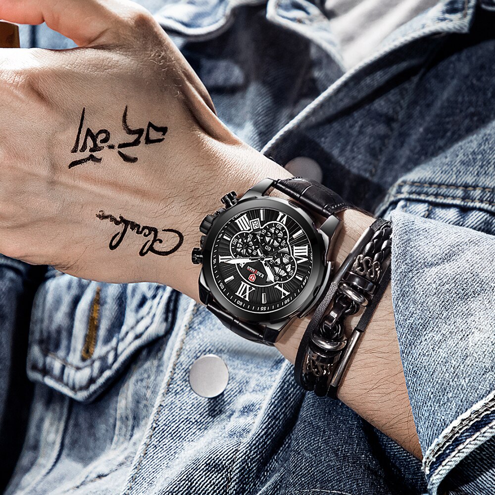 YSYH Men Watches Casual Leather Waterproof Date Quartz Watch