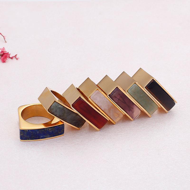 Rossny Stainless Steel Peru Lima Gold Rings For Women Bohemia Colorful Crystal Stone Charm Finger-Rings-Rossny