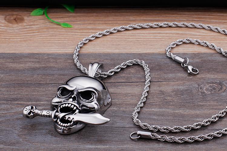 Hyperbole Mexican Skull Stainless Steel Pendant Necklace Silver Machine Charm Necklace-Necklace Pendant-Rossny