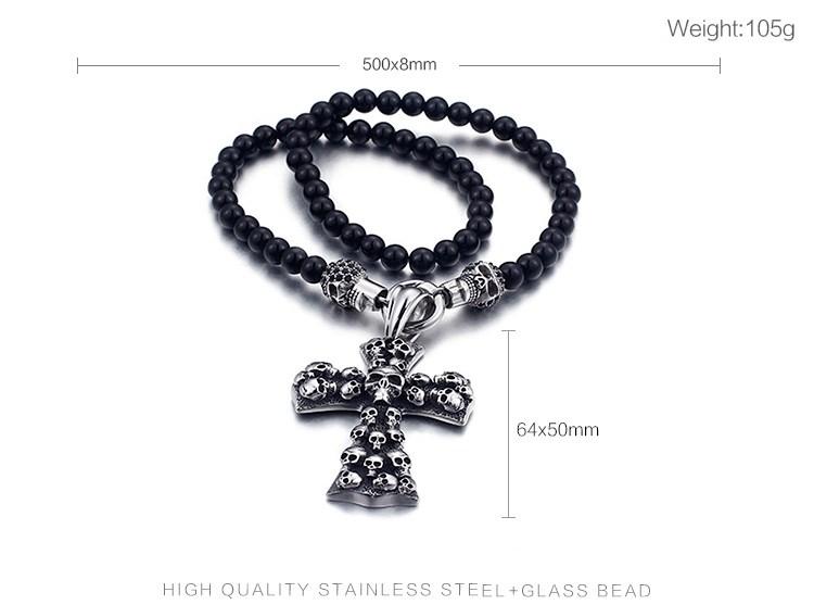 African Glass Beads Long Chain Necklace Stainless Steel Skull & Cross Jewelry Statement Necklace Jewelry-Necklace Pendant-Rossny