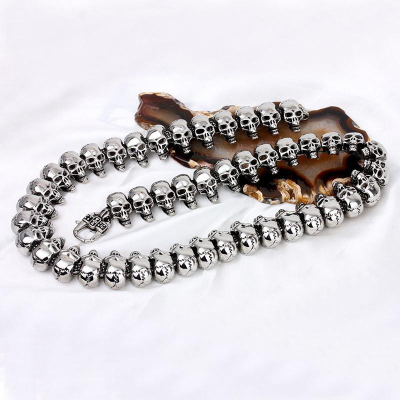 Punk Exaggerate Men's Statement Necklaces Rock 316 Stainless Steel Skull Charm 64CM Long Necklace-Necklace Pendant-Rossny