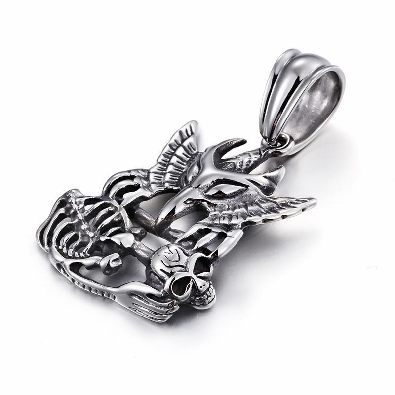 New Punk Necklace Personalised Stainless Steel Eagle Skull Pendant Long Twisted Chain Necklaces Cool Biker Gifts-Necklace Pendant-Rossny
