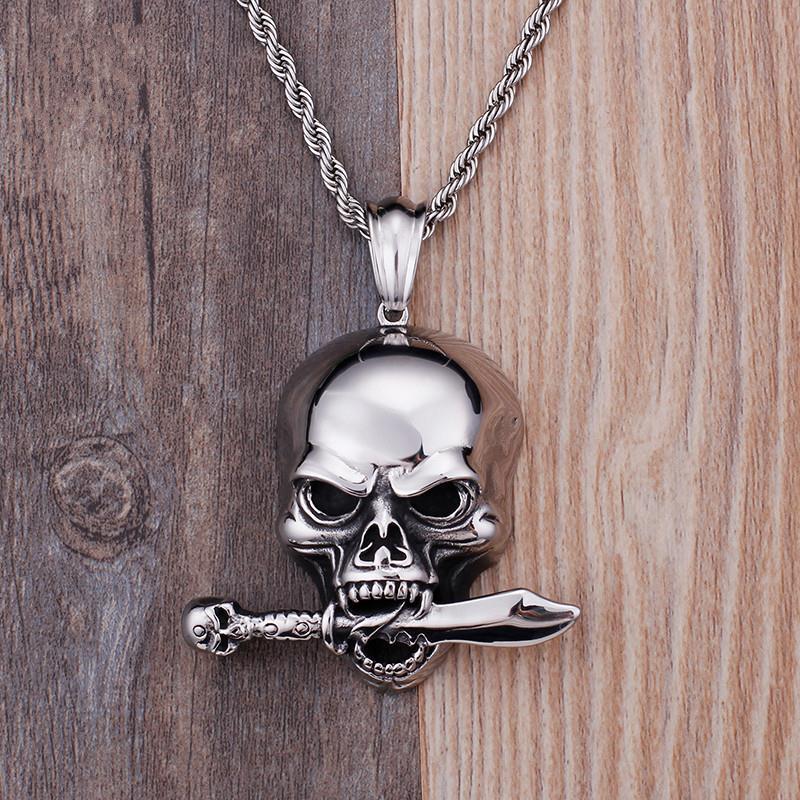 Hyperbole Mexican Skull Stainless Steel Pendant Necklace Silver Machine Charm Necklace-Necklace Pendant-Rossny