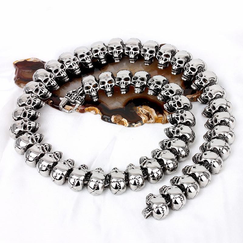 Punk Exaggerate Men's Statement Necklaces Rock 316 Stainless Steel Skull Charm 64CM Long Necklace-Necklace Pendant-Rossny