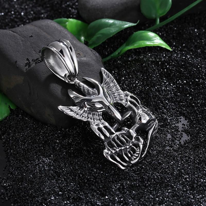New Punk Necklace Personalised Stainless Steel Eagle Skull Pendant Long Twisted Chain Necklaces Cool Biker Gifts-Necklace Pendant-Rossny
