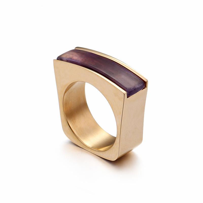 Rossny Stainless Steel Peru Lima Gold Rings For Women Bohemia Colorful Crystal Stone Charm Finger-Rings-Rossny