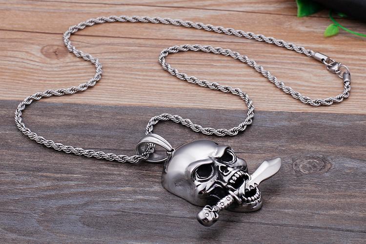 Hyperbole Mexican Skull Stainless Steel Pendant Necklace Silver Machine Charm Necklace-Necklace Pendant-Rossny
