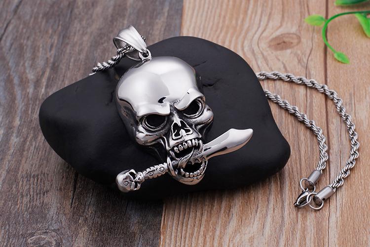 Hyperbole Mexican Skull Stainless Steel Pendant Necklace Silver Machine Charm Necklace-Necklace Pendant-Rossny