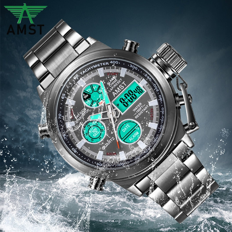 YSYH New Men's Wristwatch Clock Digital Dual Display Watch Male Multi-function Quartz Clock 50M Waterproof Chronograph