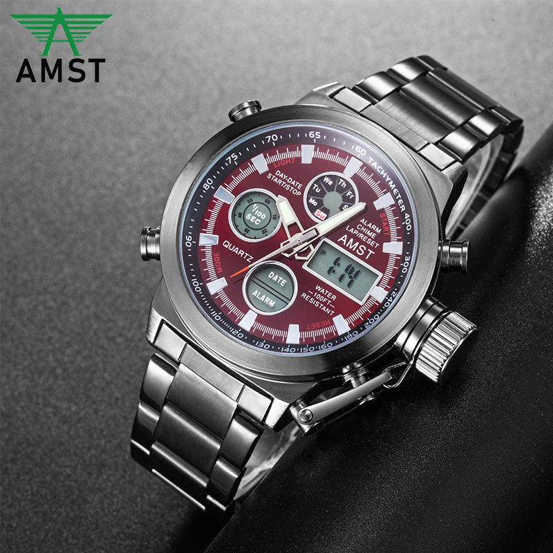 YSYH New Men's Wristwatch Clock Digital Dual Display Watch Male Multi-function Quartz Clock 50M Waterproof Chronograph