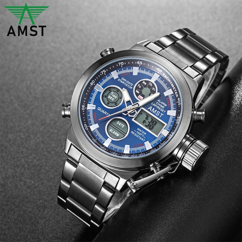 YSYH New Men's Wristwatch Clock Digital Dual Display Watch Male Multi-function Quartz Clock 50M Waterproof Chronograph