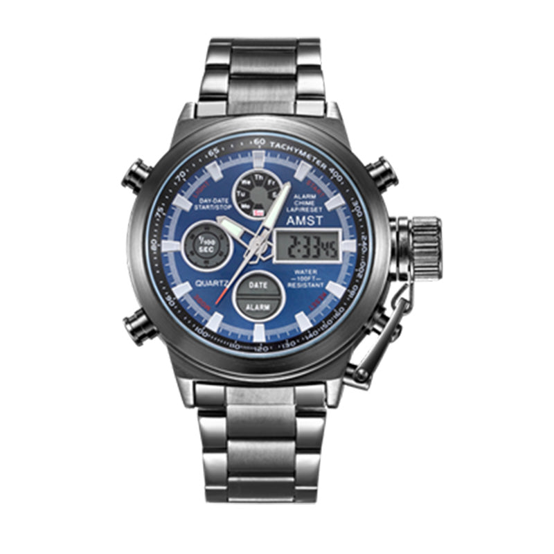 YSYH New Men's Wristwatch Clock Digital Dual Display Watch Male Multi-function Quartz Clock 50M Waterproof Chronograph