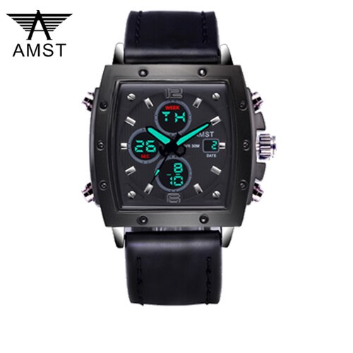 YSYH Mens Square Watch Double Display Quartzel Ectronic Clock 50M Waterproof Watch Men Luxury Brand Leather Wristwatch