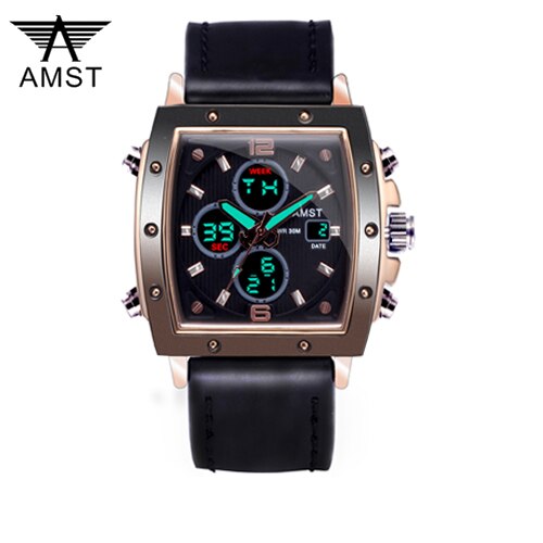 YSYH Mens Square Watch Double Display Quartzel Ectronic Clock 50M Waterproof Watch Men Luxury Brand Leather Wristwatch