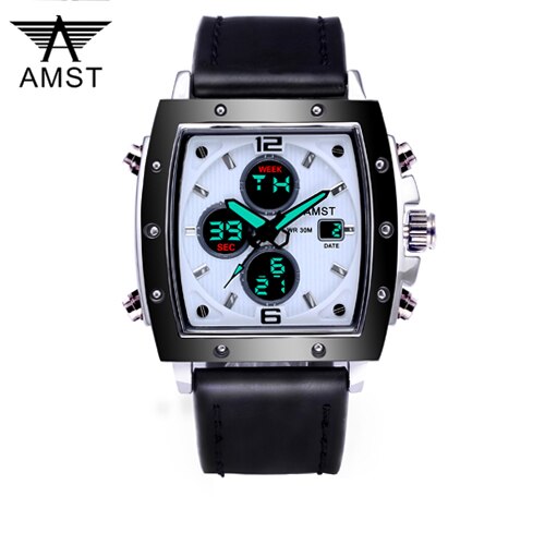 YSYH Mens Square Watch Double Display Quartzel Ectronic Clock 50M Waterproof Watch Men Luxury Brand Leather Wristwatch