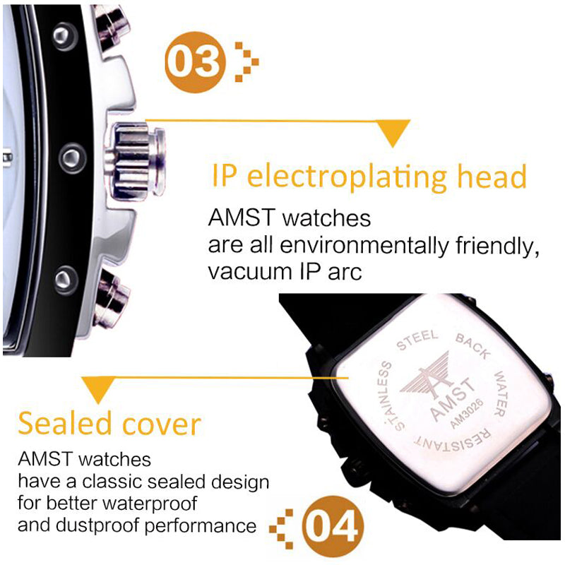 YSYH Mens Square Watch Double Display Quartzel Ectronic Clock 50M Waterproof Watch Men Luxury Brand Leather Wristwatch