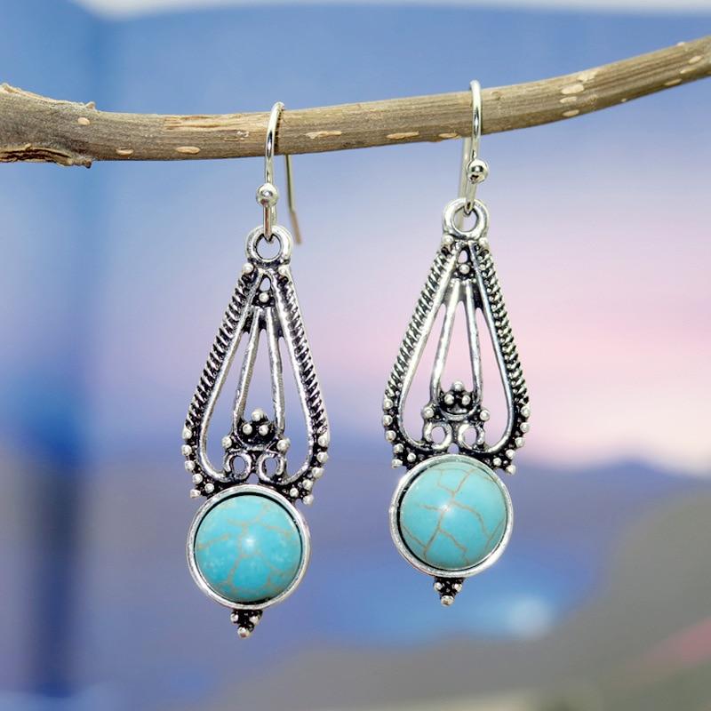 Hollow Turquoises Earrings-Eearrings-Rossny