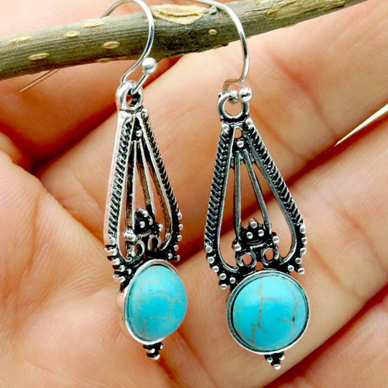 Hollow Turquoises Earrings-Eearrings-Rossny