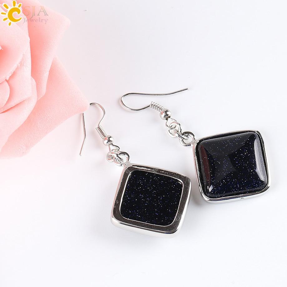 Square Gem Quartz Drop Earring-Earrings-Rossny