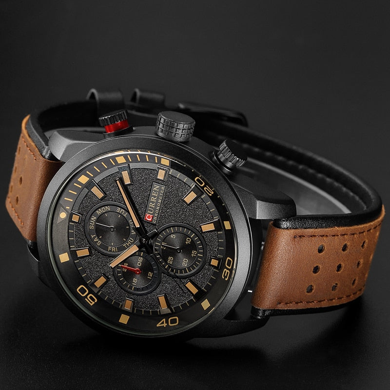 YSYH Luxury Analog Military Sports Watches High Quality Leather Strap Quartz Wristwatch