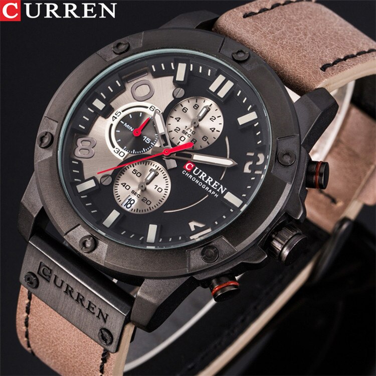 YSYH Men Watch Casual Chronograph Quartz Wristwatch Leather Strap Date Male Clock