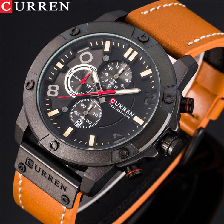 YSYH Men Watch Casual Chronograph Quartz Wristwatch Leather Strap Date Male Clock