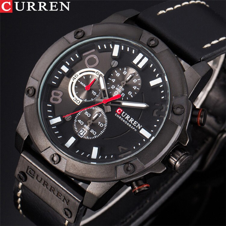 YSYH Men Watch Casual Chronograph Quartz Wristwatch Leather Strap Date Male Clock